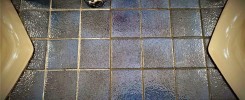 before and after grout color change on 1950 Mid-Century tile and grout